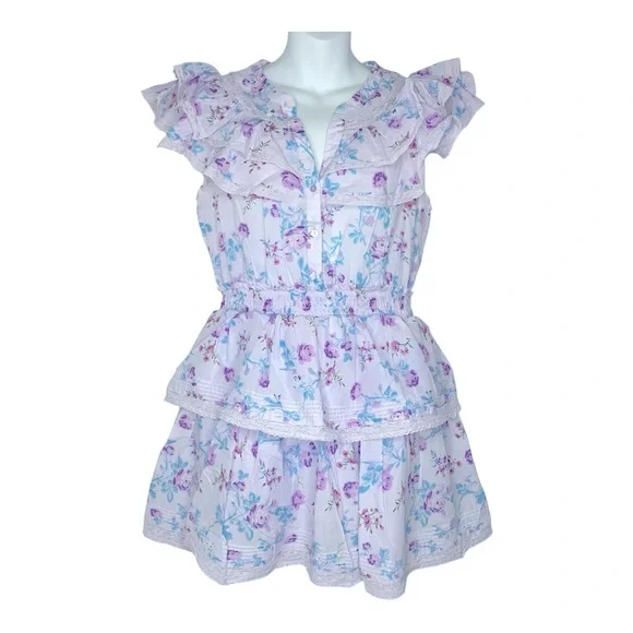 Love Shack Fancy x Target Lou in Purple Floral Double Ruffle Tiered Dress Medium - Picture 2 of 9
